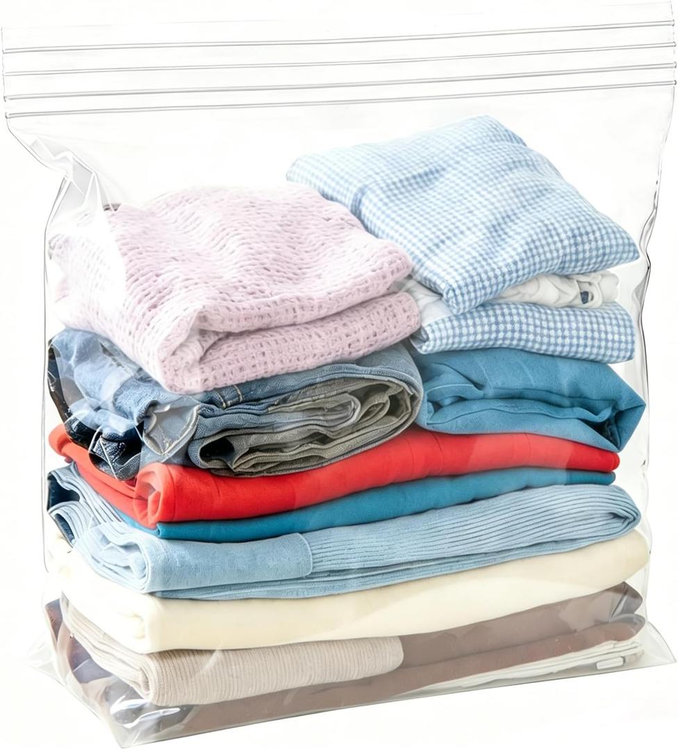 5 Gallon Large Zipper Storage Bags 18x24 Inch Heavy Duty Clear Plastic 5 Pack Reusable Zip Seal Lock Jumbo Poly Bags for Food,Travel,Moving,Clothes Thick 5Mil
