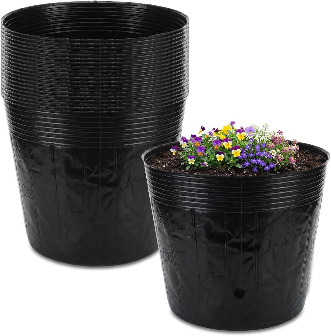 20 Pcs 10 Gallon Nursery Bags 15.8 Inch Round Nursery Plant Pots Containers Soft Plastic with Drainage Holes for Large Flowers Trees Vegetables Indoor Outdoor Women Gardening Gifts, Black
