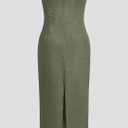 Flamingals Sexy Off Shoulder Sleeveless Maxi Dress for Women Zip Back Split Hem Party Long Dress (Green, M)
