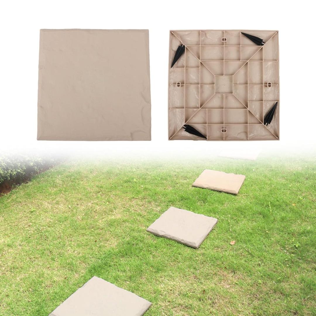 Generic Stepping Stones with Ground Stakes, Home or Garden Step Stones for Outdoor Walkway or Pathway Pavers (04 Beige Square)