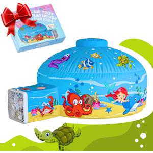 Skywin Air Tent for Kids (77 x 50) Builds in 30 Sec, Toddler Tents Indoor for Imaginative Play, Spacious Kids Forts Indoor Playhouse for Boys & Girls Ages 3-14 (Fan Not Incl) (Deep See Fun)