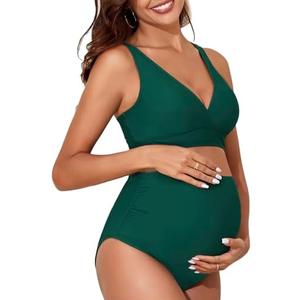 American Trends Maternity Swimsuit High Waisted Bikini Set Two Piece Pregnancy Bathing Suit Swimwear Swimming Suit, Size Large