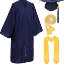 Unisex Adult Matte Graduation Cap and Gown Set with Honor Cord Gold Stoles for College School Bachelor Graduates Size 51