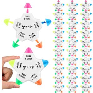 30 Pcs Back to School Gifts for Students Bulk Star Inspirational Highlighters Assorted Colors Brush Tip Bible Highlighters and Pens No Bleed Christian Students Gift