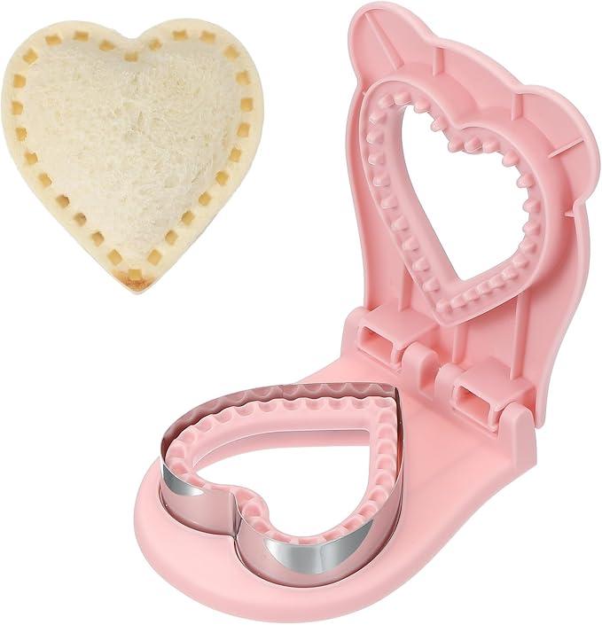 uxcell Crustless Sandwich Cutter, Heart Shape Uncrustable Sandwich Maker Sealer Press Bread Cookie Cutter and Sealer for DIY Breakfast Lunch Afternoon Tea (Pink)