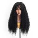 YXCHERISHAIR Curly Wigs for Black Women Natural Black Long Curly Afro Wig with Bangs Synthetic Kinky curl Hair Replacement Wigs for Cosplay and Daily (1B, 24inch)