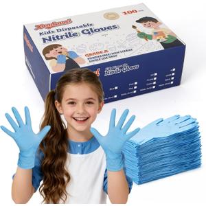 Kids Disposable Gloves for 3-8 Years, 5Mil Blue Nitrile Gloves with Latex-Free and Powder-Free, Durable and Protective for Work, Cleaning, Cooking, Gardening (XS,100PCS)