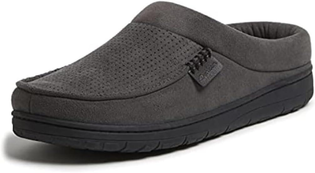 Dearfoams Men's Perforated Microsuede Clog Slipper, Pavement, L Regular US