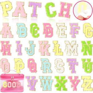 Chenille Letters Self Adhesive Patches: KINGSOW 52PCS Self-Adhesive Varsity Iron on Letter Patches Stick on Embroidered Patch for Clothing