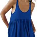 InterNos Women's Summer Flowy Tank Tops Sleeveless Strap Ruffle Shirts Babydoll Tunic Tank Peplum Tops (Blue, S)
