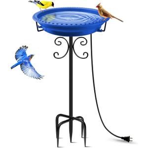 Daoeny Heated Bird Bath for Winter, Upgraded 100W Heated Bird Baths for Outdoors Thermostat Control with 5Prong Metal Base, Heated Bird Bath for Outside Winter Garden Patio Yard Lawn (Blue)
