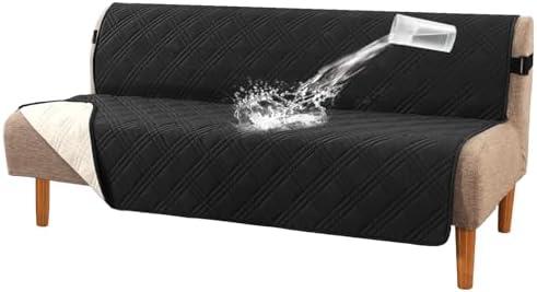 H.VERSAILTEX 100% Waterproof Futon Slipcovers Reversible Couch Cover Armless Futon Covers Slipcover Furniture Protector with Adjustable Elastic Strap Non-Slip Pets Covers, BLACK