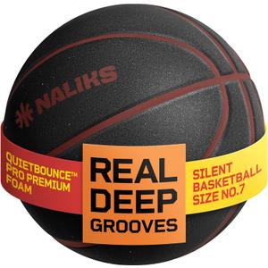 Silent Basketball Size 7, 29.5  Airless Indoor Basketball | Gift Box Included, Pro PU Foam Basket Ball, for Quiet Dribbling Indoor, Real Grooves, 90% Bounciness, 12.7 Oz (Black)