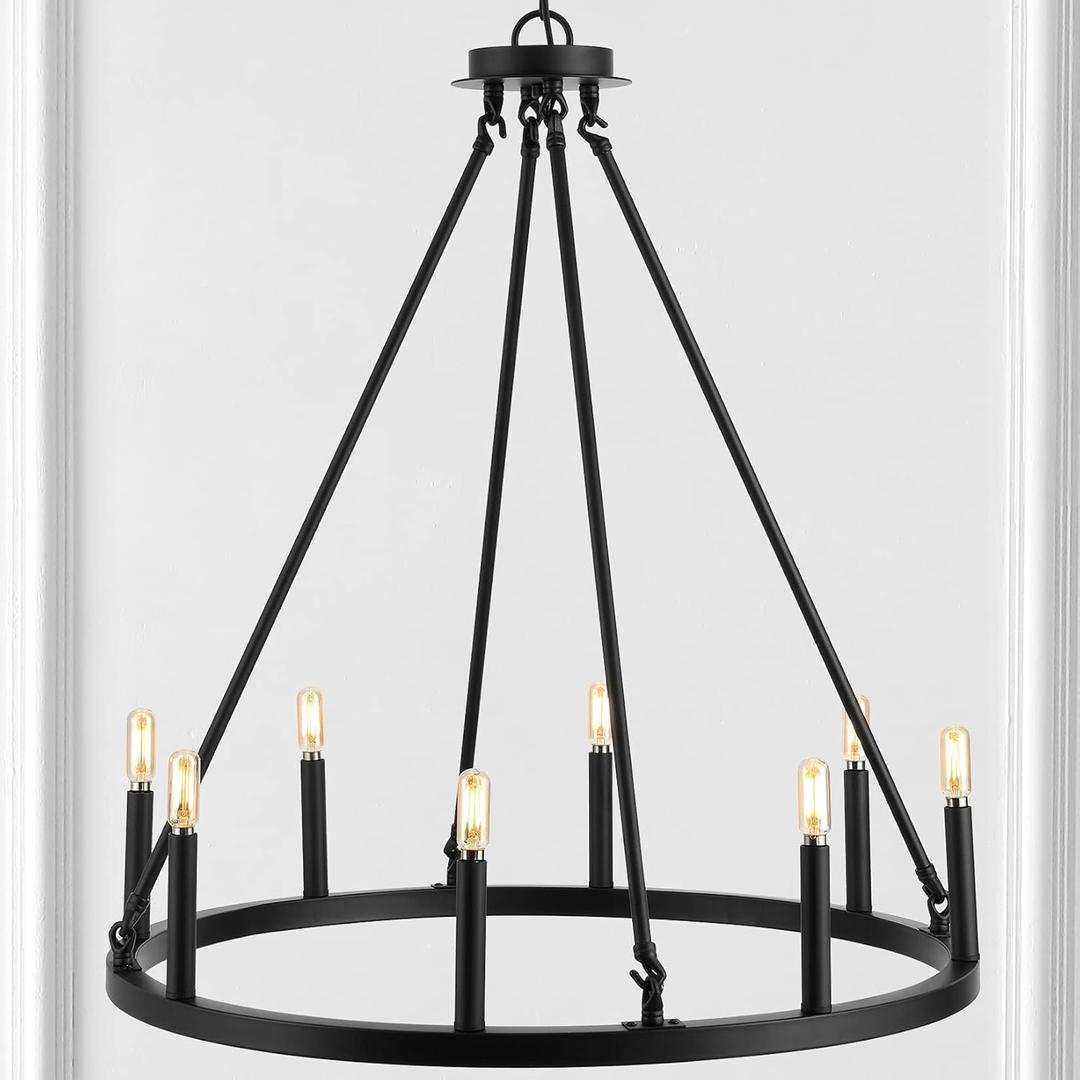 Eyely EYL7496A Farmhouse Ring 28" 8-Light Iron Rustic Farmhouse LED Chandelier for Dining Room,Kitchen and Living Room, Bohemian, Cottage, Southwestern, Oil Rubbed Bronze