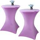 Fhberni 2 Pack 24x43 Inch Lavender Cocktail Tablecloth Spandex Round Fitted Table Cover for Wedding Banquet Event Party