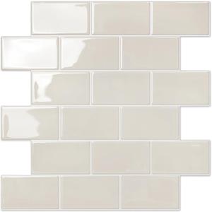 STICKGOO Peel and Stick Backsplash Subway Tiles, 10 Sheets of 12" x 12" - 3D Adhesive Peel and Stick Tile Backsplash for Kitchen, Bathroom, Wall Tile (Thicker Design, Light Gray Beige)