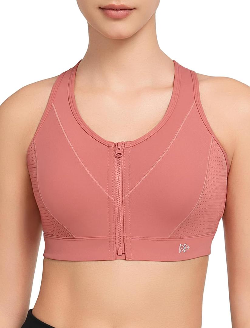 Yvette Zip Front Sports Bras for Women High Support Mesh Racerback Sports Bra Plus Size High Imapct for Large Breasts XL