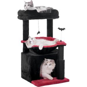 Gothic Cat Tree 32 Inches Small Cat Tree for Large Cats Adult Cat Tower with Scratching Post,15.7Large Hammock and Self Groomer, and Removable Top Perch and Wide Condo for Indoor Cat-Gothic