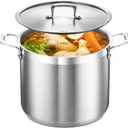 Stainless Steel Stockpot with Lid 12 Quart, Durable 18/8 Stainless Steel, Impact-Bonded Base for Even Heating, Riveted Handles, Oven & All Stove Compatible, Safe Up To 500F (260C)