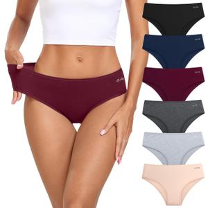 coskefy Women's Underwear Cotton Hipster Panties Low Rise Briefs Soft Strench Breathable Ladies Bikini Underwear 6 Pack (Deep Dark Palette) XS