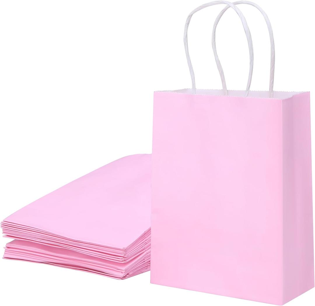 SUNCOLOR 25 Pieces 6" Mini Goodie Bags Small Pink Gift Bags with Handle for Party Favor Bags(Pink)
