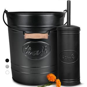 Autumn Alley Matte Black Farmhouse Bathroom Trash Can and Toilet Brush Set