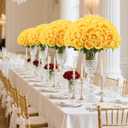 LFF 50Pcs Realistic Yellow Artificial Roses - Premium Velvet Faux Flowers for Wedding Bouquet, Centerpieces, Home & Party Decoration(Yellow)