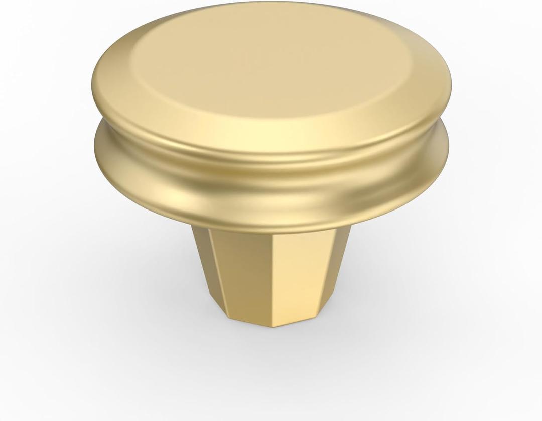 Amerdeco 10 Pack Brushed Gold Cabinet Knobs Single Hole Cabinet Pulls Diameter Round Drawer Knobs and Pulls for Bathroom Cabinets ZH0073