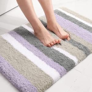 Buganda Microfiber Striped Bathroom Rugs Bath Mat, Extra Thick, Soft and Shaggy, Absorbent, Machine Washable, Bath Rugs for Bathroom, Tub and Shower, 24x16 Inches, Purple-Grey