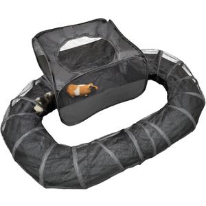 Guinea Pigs Playpen with Surround Tunnel,Pop Open Tent with Tube for Dwarf Rabbits,Chinchilla,Ferret and Other Small Animals to Run and Exercise Indoor or Outdoor (Playpen with Tunnel)