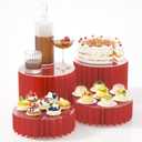 HeiMma 4 Pack Buffet Risers, Foldable Accordion Food Display Risers with Acrylic Disc, Dessert Table Display Set, Cardboard Paper Cupcake Cake Stand for Party Cylinder Stands for Parties Drink Collectibles Jewelry Figures, Multi-height, Red