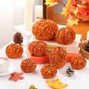 8 Pcs Fall Thanksgiving Pumpkin Decor Glitter Velvet Pumpkin for Home Rustic Farmhouse Artificial Decoration for Autumn Harvest Home Centerpiece Kitchen Thanksgiving Halloween(Orange)