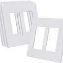 CML Screwless Decorator Wall Plate, 2 Gang Outlet Covers, 4 Pack Decorative Light Switch Plates, Hidden Screw Smooth Face, Standard Size 4.68” X 4.72”, UL Listed, White