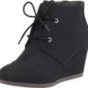 DREAM PAIRS TOMSON Women's Casual Fashion Outdoor Lace Up Low Wedge Heel Booties Shoes black 7 B(M) US