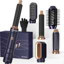 Blow Dryer Brush Set of 6, Air Curling Iron 3 Temperature Negative Ionic Hair Dryer Brush, Hot Air Brush Hair Styling Tools, 800W Volumize Straightener Round Brush Blow Dryer 100-120V (Blue Gold)