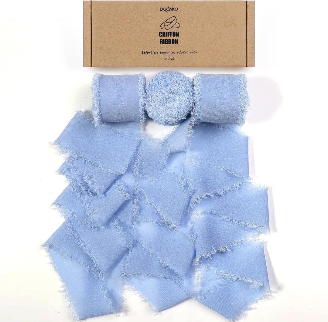 2 x Dusty Blue Silk Ribbon 1.5 Inch x 24 Yards | Bohemian Ribbon for Wedding Arch Decor, Bridal Bouquets, Floral Centerpieces & Craft Supplies (Dusty Blue 3-Roll Set)