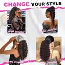 QGZ Ponytail Extension Drawstring Ponytail for Black Women 18 Inch Synthetic Long Afro Curly Fluffy Ponytail for Daily Use(Dark Brown with Golden Blonde Highlights)