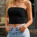LILLUSORY Women’s 2026 Summer Strapless Tube Tops Y2K Stretchy Bandeau Crop Clothes for Beach Vacation and Going Out (Black, S)