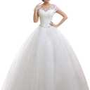 Eyekepper Double Shoulder Floor Length Bridal Gown Wedding Dress Custom Size (16, White)