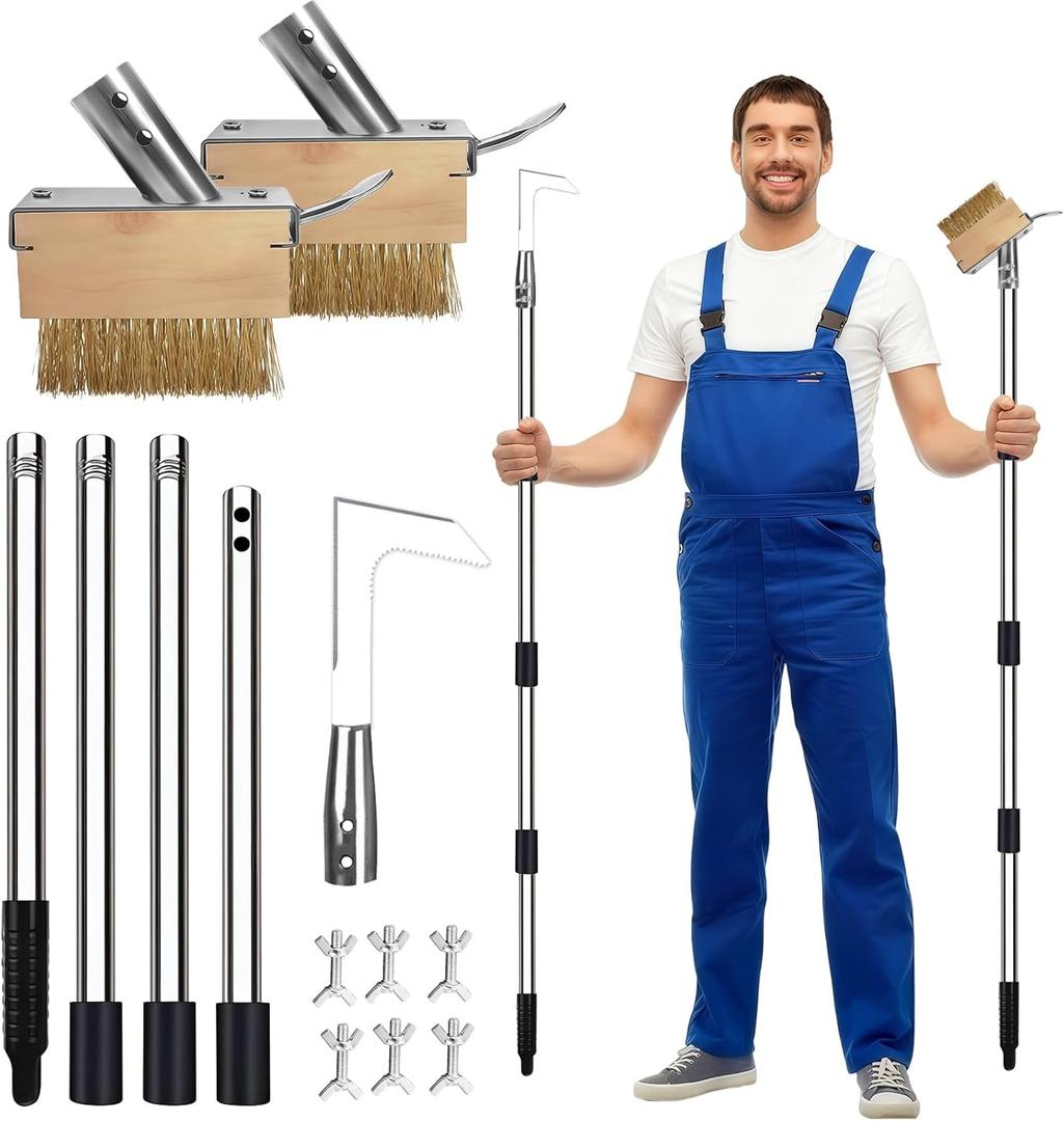 Crack Weeder, Stainless Steel Manual Crevice Weeding Tool, 63 Long Handle Moss Remover Tool, Weed Puller for Sidewalk Paver Deck Boards, Gardening Tool for Removing Grass and Weeds from Deck Garden
