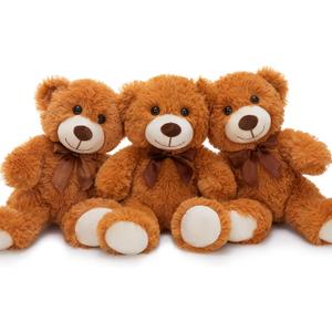 MorisMos 3Pcs Teddy Bears Bulk Baby Shower, 14inch Cute Teddy Bear Stuffed Animals Plush, Small Stuffed Bears on Centerpiece Baby Shower, Dark Brown