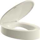 ELONGATED toilet seat risers for seniors, Slow Close, Elevated toilet seat, Heavy Duty, Never Loosen, Raised toilet seat elongated bowl, Almond/Bone(18.5)