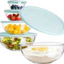 Luvan Glass Mixing Bowl with Lids Set of 5(0.2QT, 0.5QT, 1.1QT, 2.1QT, 3.75 QT), Space-Saving Nesting Bowls Anti-slip Salad Bowls for Storage, Cooking, Microwave,Freezer,Oven and Dishwasher Safe (Minty Blue)