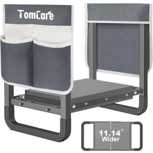 TomCare Garden Kneeler and Seat 11.14 Wider Larger Soft Kneeling Pad Garden Bench with 2 Large Tools Pouches Heavy Duty Foldable Garden Stool Gardening Gifts for Women Men Gardeners Seniors,Gray