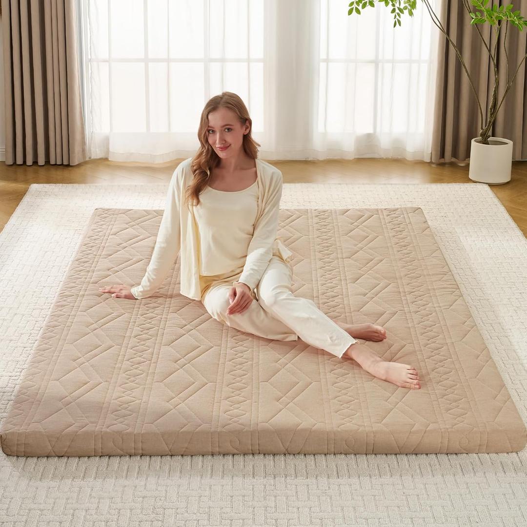 Mollydot Japanese Floor Mattress Twin Size, Futon Mattress with Cotton Washable Cover, Roll Up 2.5" Thick Tatami Mat, Portable & Foldable Floor Bed Mattress for Guest Room Dormitory (Coffee)