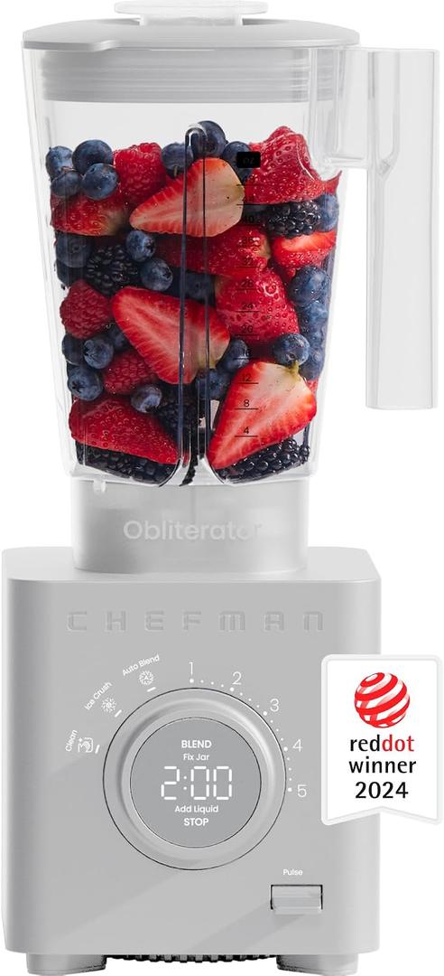 Chefman Obliterator 48 oz Countertop Blender for Smoothies, 1380W Motor to Crush Ice, Nuts, and Frozen Fruit with Stainless Steel Blade, Auto Blend Function, Includes Tamper and Scraper - Concrete