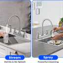 HURRAN 2-Handle Kitchen Faucet with Pull-Out Side Sprayer, 8 Inch High Arch Stainless Steel 360Rotating Kitchen Sink Faucet, 4 Hole Faucet for Kitchen Bar Rv Camper, Nickel