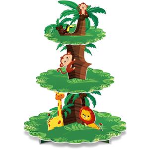 Safari Birthday Decorations 3 Tier Jungle Baby Shower Cupcake Stand Wild One Birthday Table Decor for Boys Lion Party Safari Zoo Party Favor Supplies