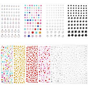 10 Sheets Face Jewels Pearl Stickers Self Adhesive Face Gems Hair Gems Stick On Rhinestones Festival Jewels Accessories Rave Prom Accessories for Faces Eye Makeup Nail Body Crafts