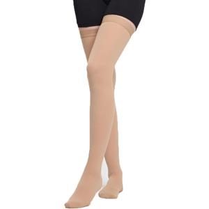 Medical Compression Thigh High Anti Embolism Stockings 15-20mmHg, for Edema, Varicose Veins, Swelling with Inspection Hole, Women & Men (Medium, Nude)